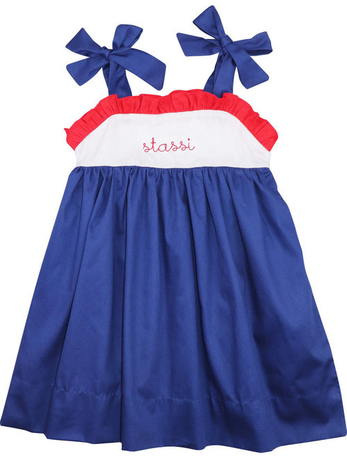 Navy And Red Color Block Shoulder Tie Dress | Cecil and Lou