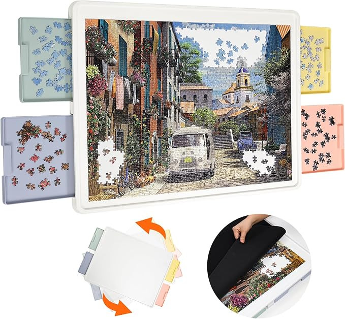 1500 Pieces Rotating Plastic Puzzle Board with Drawers and Cover, 35"x27" Portable Spinning Jigsa... | Amazon (US)