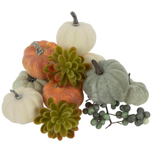 Hobby Lobby Artificial Fall Harvest Decor Set, Foam Pumpkins with Succulents and Berries, Orange White Blue-Green, 1.7-8 inches, 14 Pieces | Amazon (US)