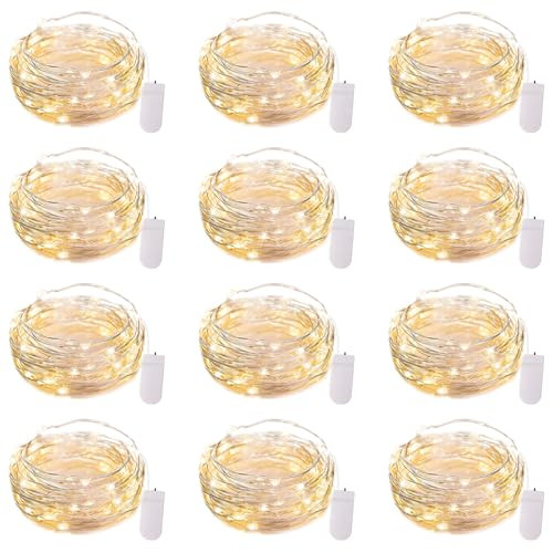 Brightown 12 Pack LED Fairy Lights Battery Operated String Lights - 7ft 20LED Waterproof Silver Wire Firefly Starry Moon Lights for DIY Crafts Wedding Table Centerpieces Party Bedroom Christmas | Amazon (US)