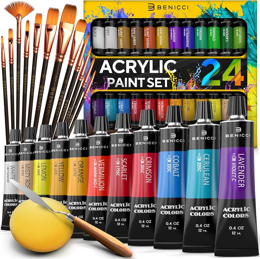 Complete Acrylic Paint Set \u2013 24\u0445 Rich Pigment Colors \u2013 12x Art Brushes with Bonus ... | Amazon (US)