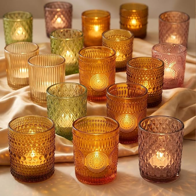 Fall Votive Candle Holders Set of 24 \u2013 6 Colors 6 Patterns Tealight Holders | Amazon (US)