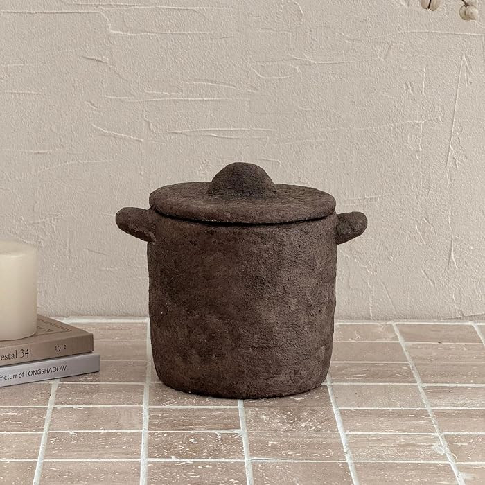 Tuscan Decorative Jar with Lid, Rustic Brown Textured Storage Container, Wabi Sabi Vintage Countr... | Amazon (US)