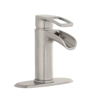 Glacier Bay Kiso Single Hole Single-Handle Low-Arc Bathroom Faucet in Brushed Nickel HD67733W-600... | The Home Depot