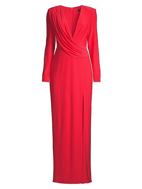 Aidan by Aidan Mattox Draped V-Neck Gown | Saks Fifth Avenue