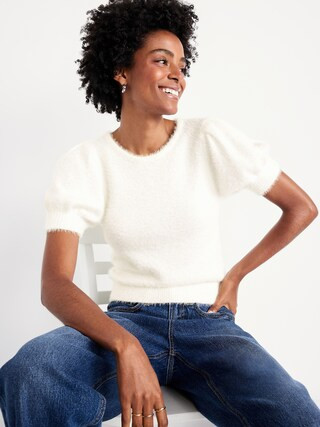 Cropped Puff-Sleeve Eyelash Sweater | Old Navy (CA)