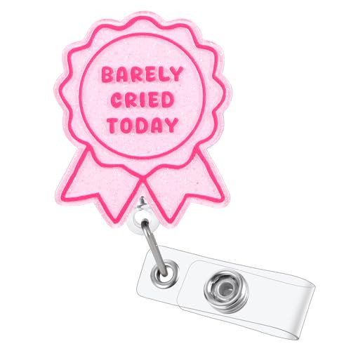 Barely Cried Today Funny Badge Reel, Cute Pink Ribbon Retractable ID Card Badge Holder, Name Tag ... | Amazon (US)