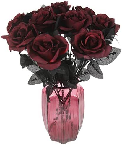 Tinsow 10 Pcs Artificial Roses Bouquet Faux Black Roses Bundles Fake Rose Flowers Realistic Flowe... | Amazon (US)