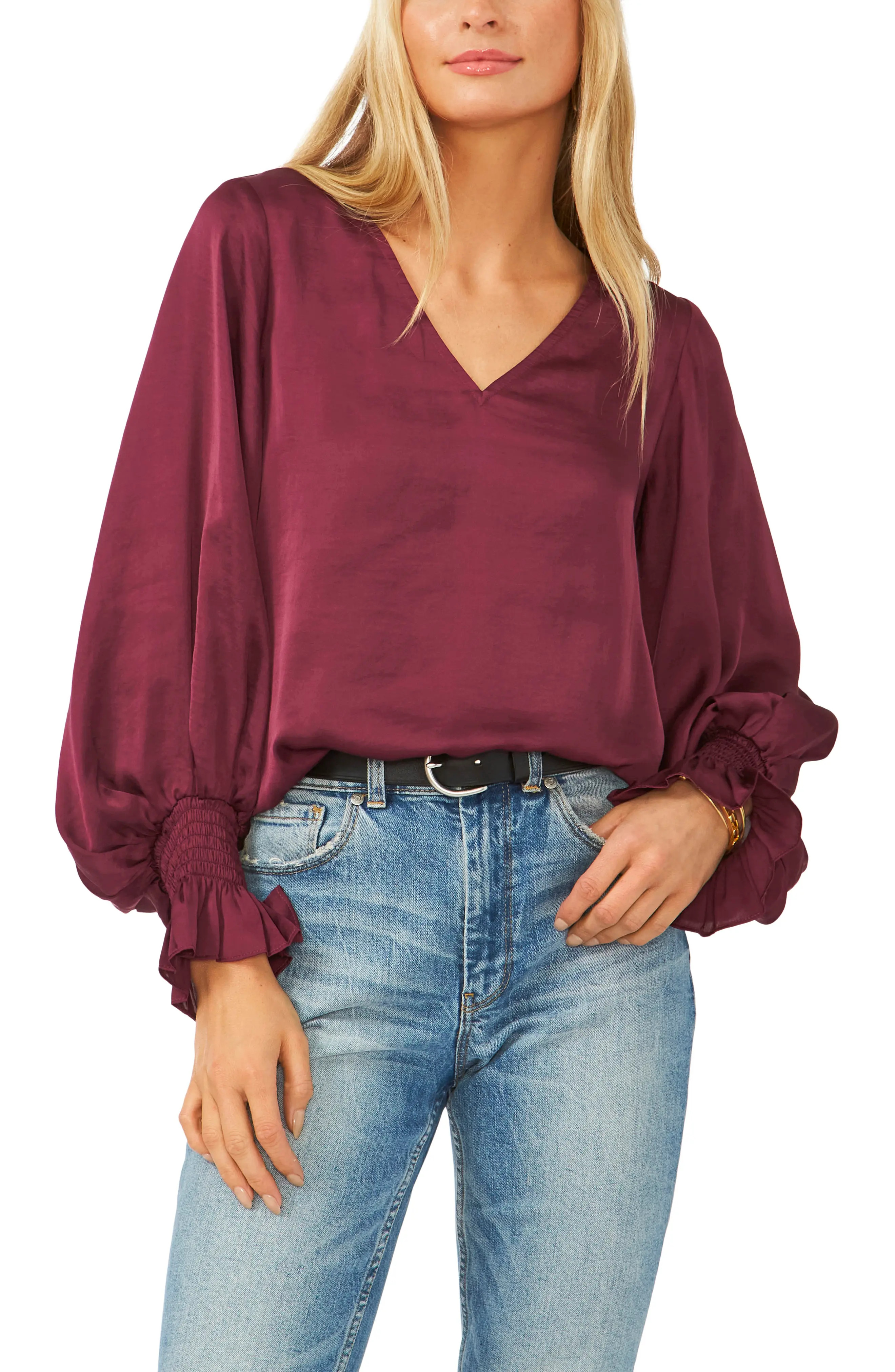 Vince Camuto Balloon Sleeve Top in Wine at Nordstrom, Size Xx-Small | Nordstrom