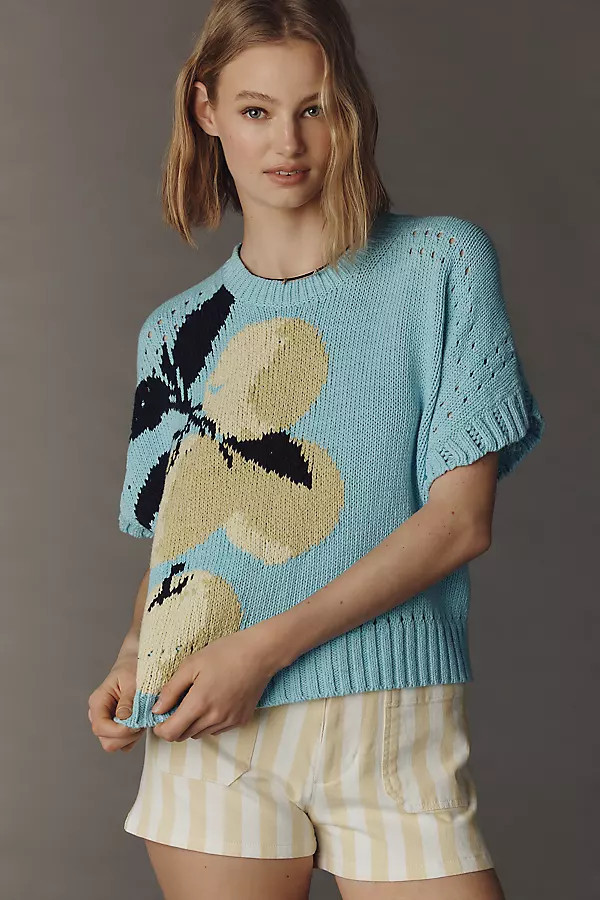 Short-Sleeve Crew-Neck Veggie Motif Graphic Sweater | Anthropologie (US)