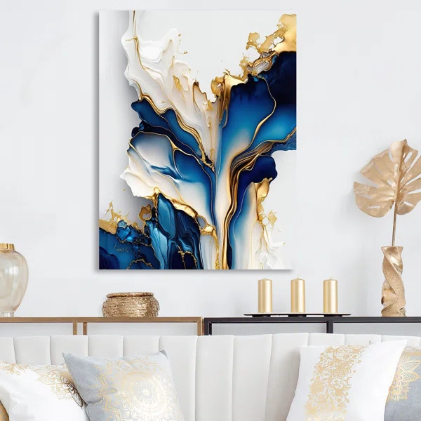 " Abstract Geode Gold And Blue Marble Shape III " on Canvas | Wayfair North America