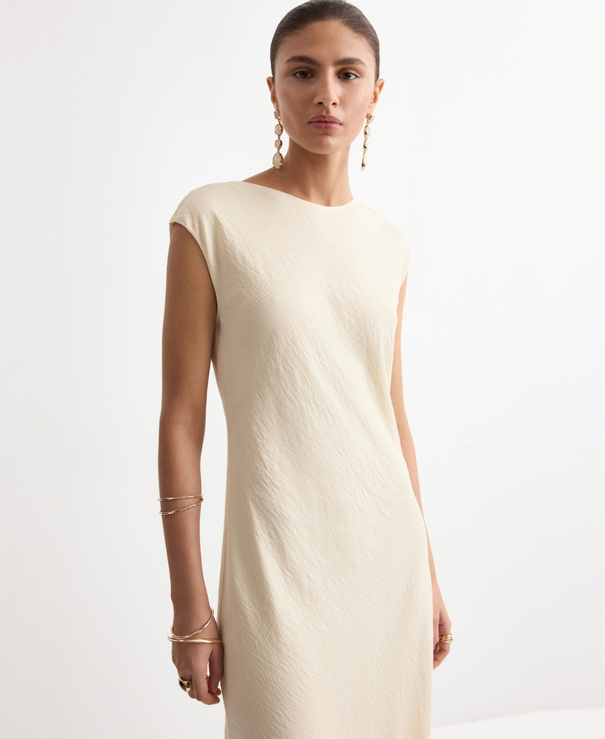 Mango Women's Open-Back Textured Dress - Ecru | Macy's