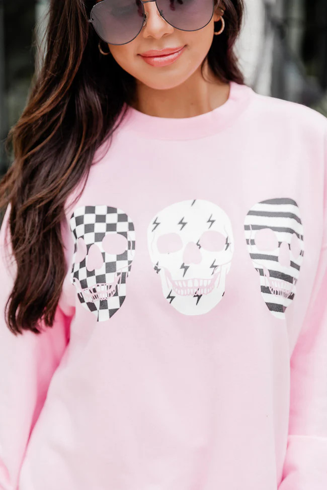 Skulls Trio Pink Oversized Graphic Sweatshirt | Pink Lily