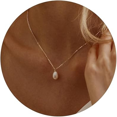 Pearl Necklace for Women Trendy,14k Gold Plated Necklace Dainty Wedding Necklace Small Cute Choke... | Amazon (US)