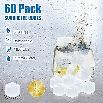 60 Pack Reusable Ice Cubes for Drinks, Refreezable Plastic Ice Cubes Without Diluting, Permanent ... | Amazon (US)