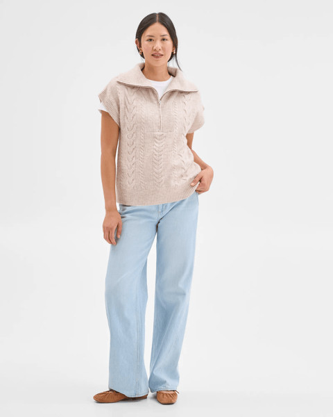 Lightweight Lofty Cable Knit Vest - Pebble | Target AU