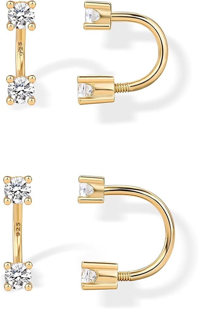 PAVOI 14K Gold Plated Sterling Silver Posts Double Half Huggie Earring Jacket Pack for Women - Go... | Amazon (US)