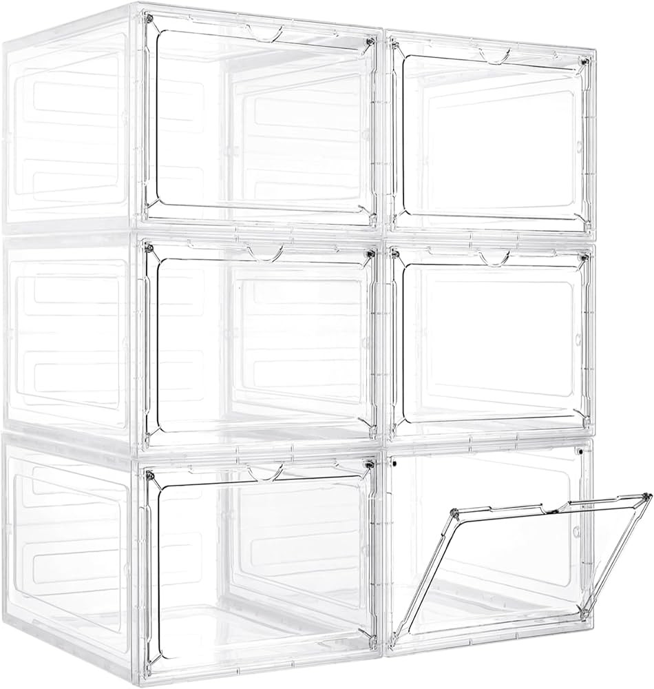 Storage Bins with Lids, 6 Pack Clear Plastic Storage Containers with Magnetic Acrylic Door, 19 Qt... | Amazon (US)