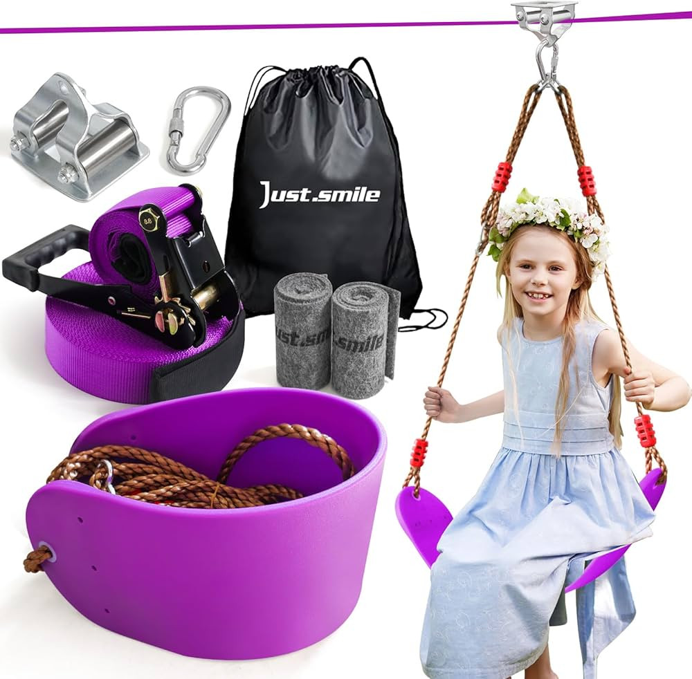 Zip ine Kit for Kids Outdoor,Stainless steellackline Pulley Slider with Swing seat Zip line,Kids ... | Amazon (US)