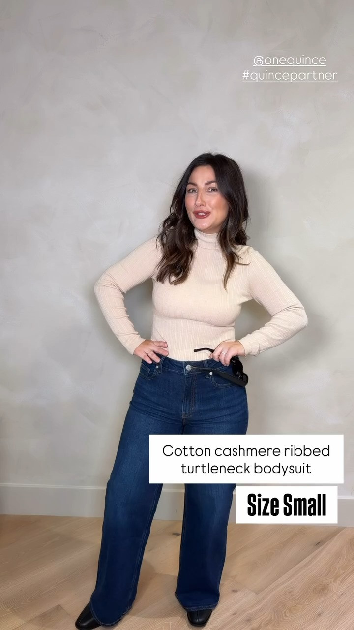 Obsessing over my entire outfit from @onequince (petite friendly of course!!) 

Outfit details: 
Cotton cashmere ribbed turtleneck bodysuit (small, Heather Oatmeal) 

Bella stretch wide leg jeans (27, 28” inseam — perfect with a boot or heel)

Italian leather sock booties (black, true to size)

Merino wool shawl collar long coat (small, black)

Milano acetate sunglasses (black) 


This edit is from Quince’s new capsule curated by celebrity stylist Erin Walsh, and it’s full of timeless pieces that work for everyday life! 

 

#LTKootd #LTKPetite #LTKFindsUnder100