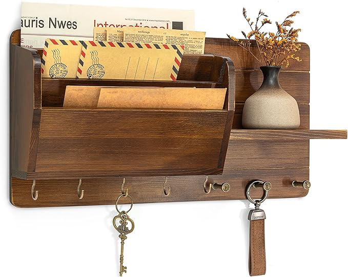 Rebee Vision Pine Wood Key Holder Wall Mount for Home Decor - Stylish Mail Holder Wall Mounted wi... | Amazon (US)