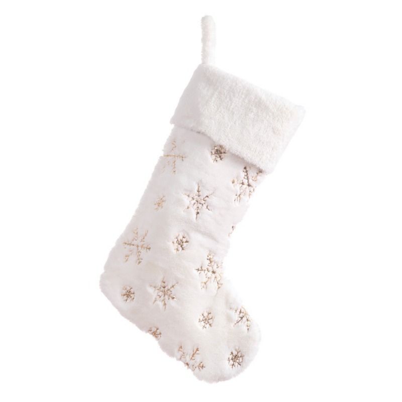 Snowflakes Embroidered White Plush Christmas Stockings Candy Socks Gifts Bag With Hanging Loops X... | Walmart (US)