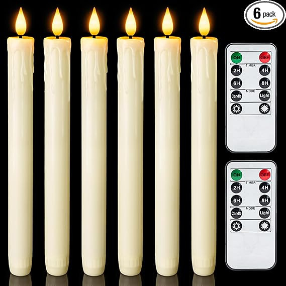 Homemory Real Wax LED Flameless Taper Candles with Remote Timer, 9.6 Inches Ivory Fake Candlestic... | Amazon (US)