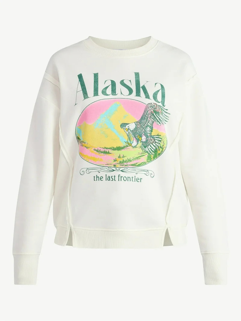 Time and Tru Women's Alaska Eagle Graphic Sweatshirt with Long Sleeves, Sizes XS-XXXL | Walmart (US)