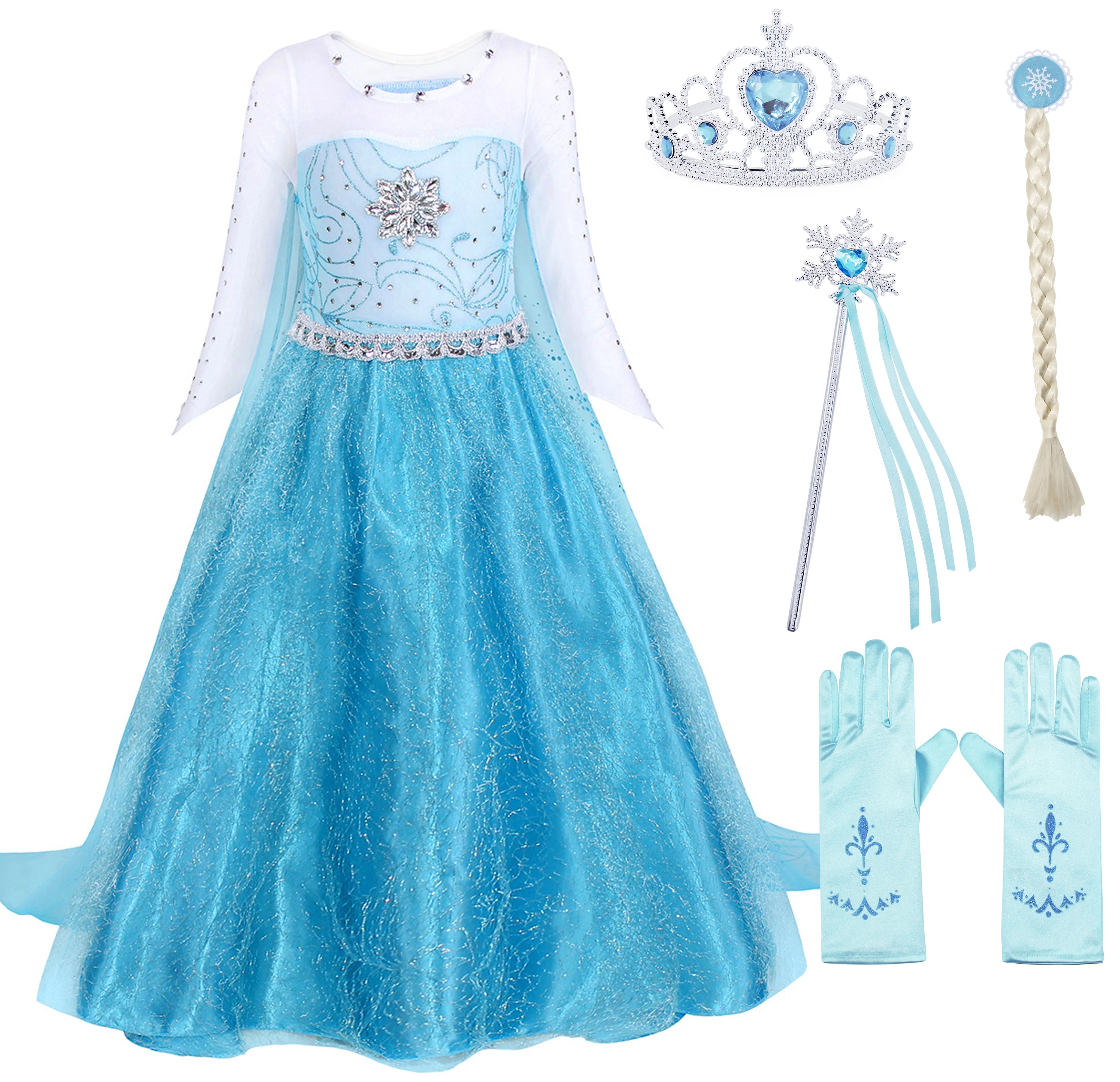 Jurebecia Elsa Costume for Girls Princess Birthday Party Blue Dress up Little Girls Christmas Hal... | Walmart (US)