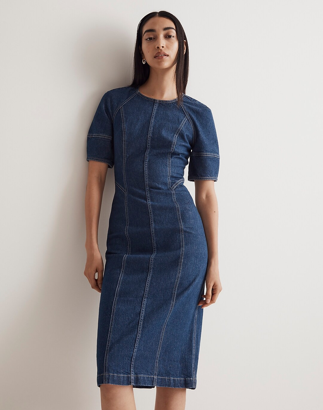 Denim Puff-Sleeve Midi Dress in Allister Wash | Madewell
