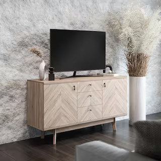 Scandi Beige Herringbone style Sideboard with 3-Drawers(10) | The Home Depot