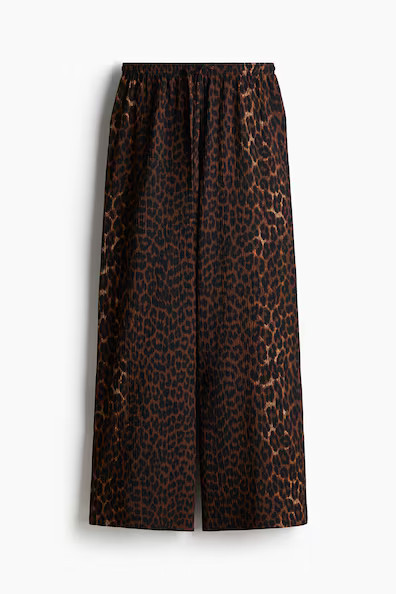 H & M - Wide-cut Pull-on Pants - Dark Brown/Leopard Print | H&M (US + CA)