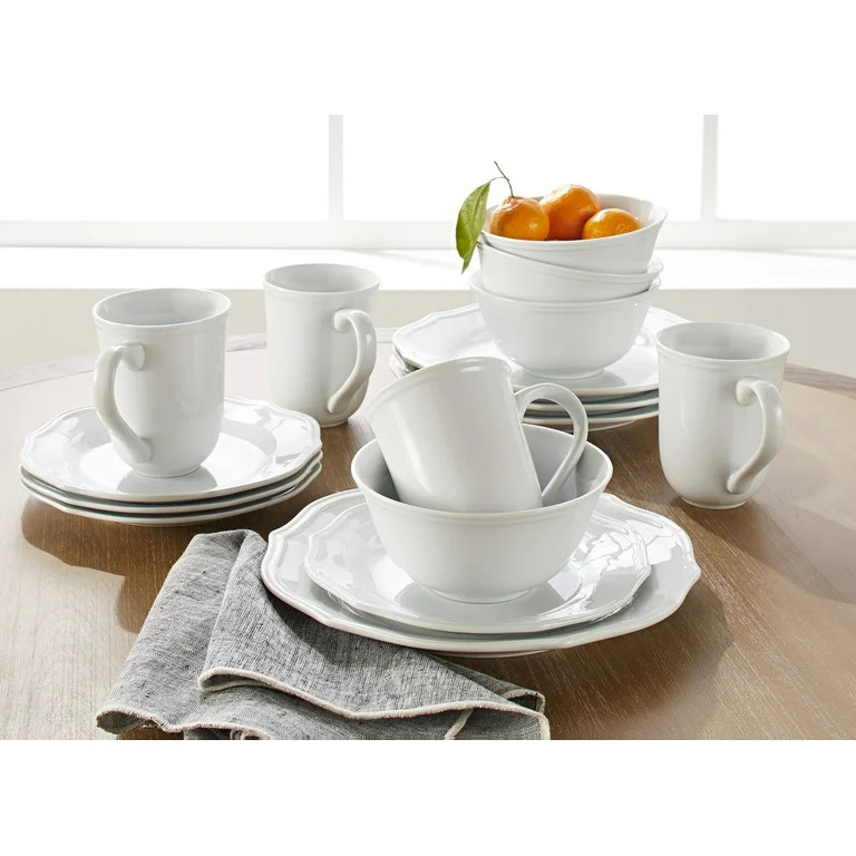 Better Homes & Gardens 16-Piece Carnaby Scalloped Porcelain Dinnerware Set, White | Walmart (US)