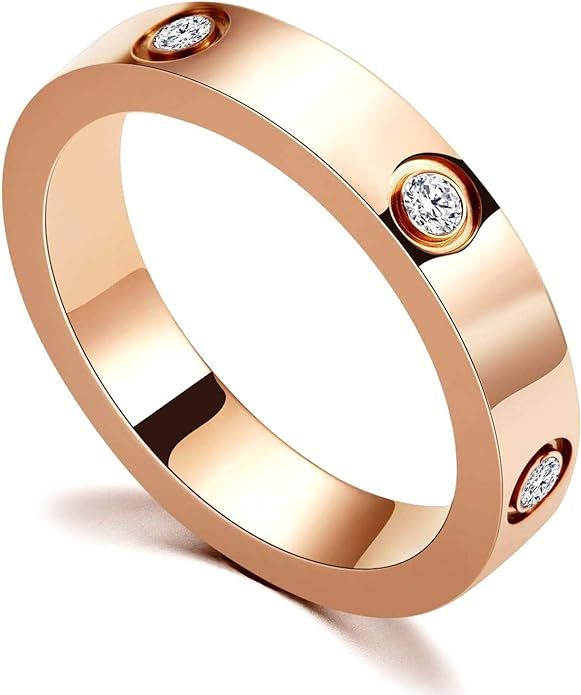 PDWZNBA Love Friendship Ring 18K Gold Silver Rose Plated Cubic Zirconia Stainless Steel Promise R... | Amazon (US)
