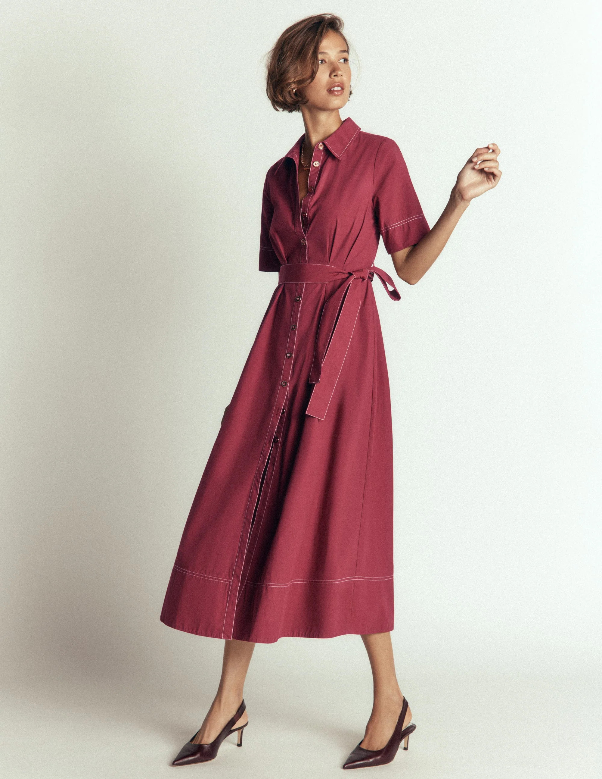 Sarah Cotton Midi Shirt Dress-Rich Chestnut | Boden (US)