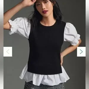 NWT Anthropologie Layered Poplin Sleeve Sweater Size XS | Poshmark