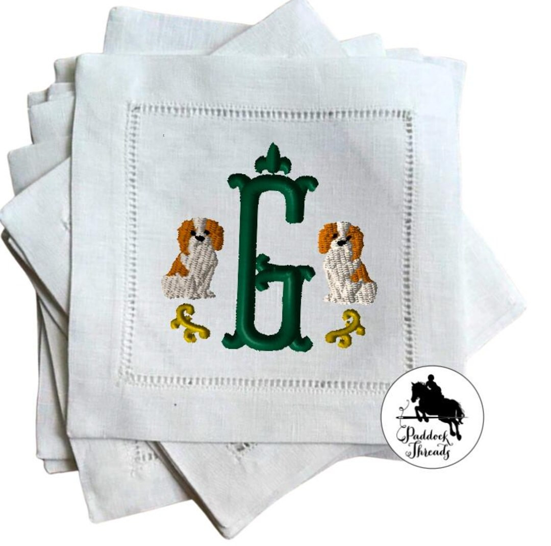 Regal Cavalier King Charles Spaniel Monogrammed Cocktail Napkins - Etsy | Etsy (US)