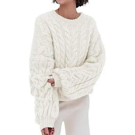 PRETTYGARDEN Womens Sweaters Fall Cable Knit Long Sleeve Crewneck Oversized Sweater Chunky Pullover Loose Outfits | Walmart (US)