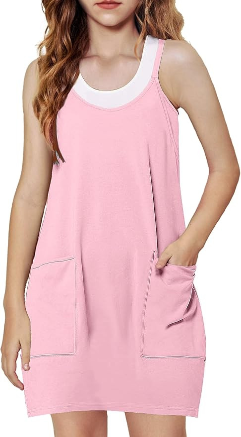 Arshiner Girls Dress with Shorts Casual Summer Spaghetti Straps One Piece Romper Dresses with Poc... | Amazon (US)