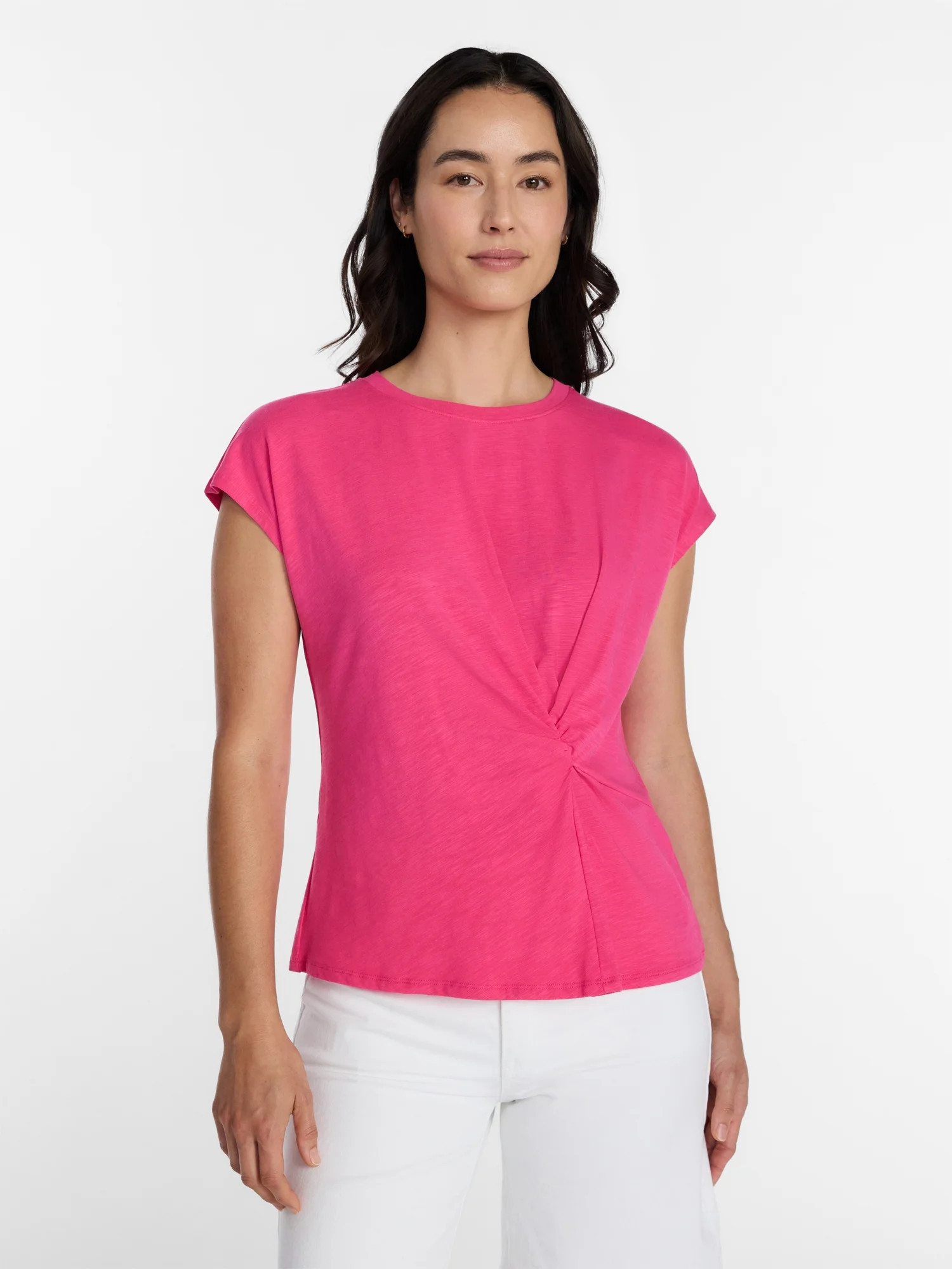 Time and Tru Women's Twist-Front Tee with Short Sleeves, Sizes XS-XXXL | Walmart (US)