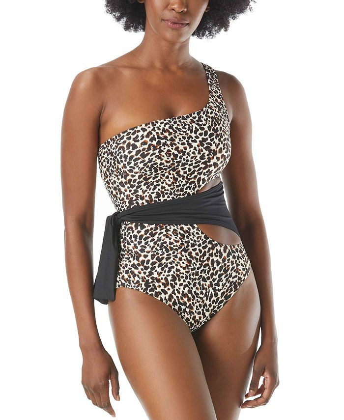 Printed One-Shoulder Wrap Tie One-Piece Swimsuit | Macys (US)