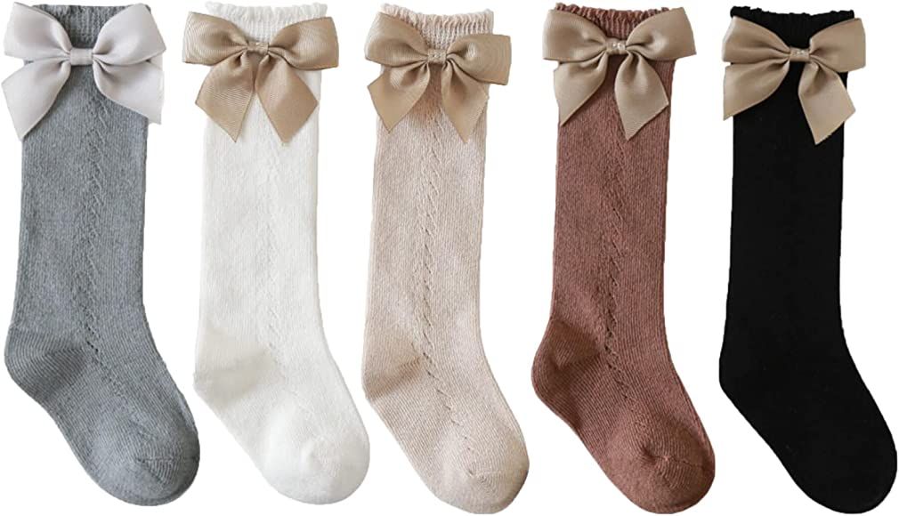 TIBE PINCESS Baby Girls knee high socks Toddler Bow Mesh Breathable Dress Socks Kids Cotton Tube Uni | Amazon (US)