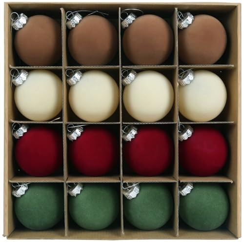 IPOPU 16PCS 3.15in Velvet Christmas Ornaments Set for Christmas Tree Large Christmas Ball Ornaments Christmas Tree Hanging Decorations Christmas Tree Ornaments (Brown, Ivory, Red, Green) | Amazon (US)