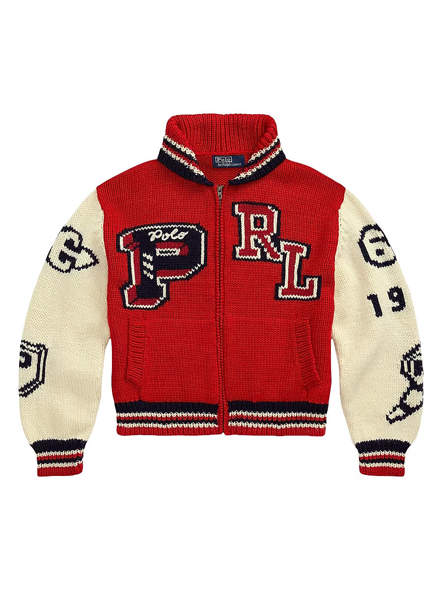 Women's Letterman Wool-Blend Zip-Front Sweater - Red Multi - Size Small | Saks Fifth Avenue