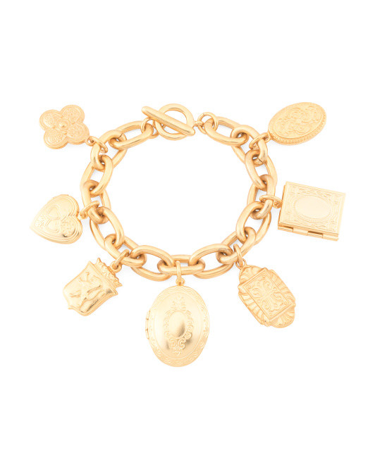 Made In Usa 24k Gold Plated Royal Locket Charm Bracelet | TJ Maxx