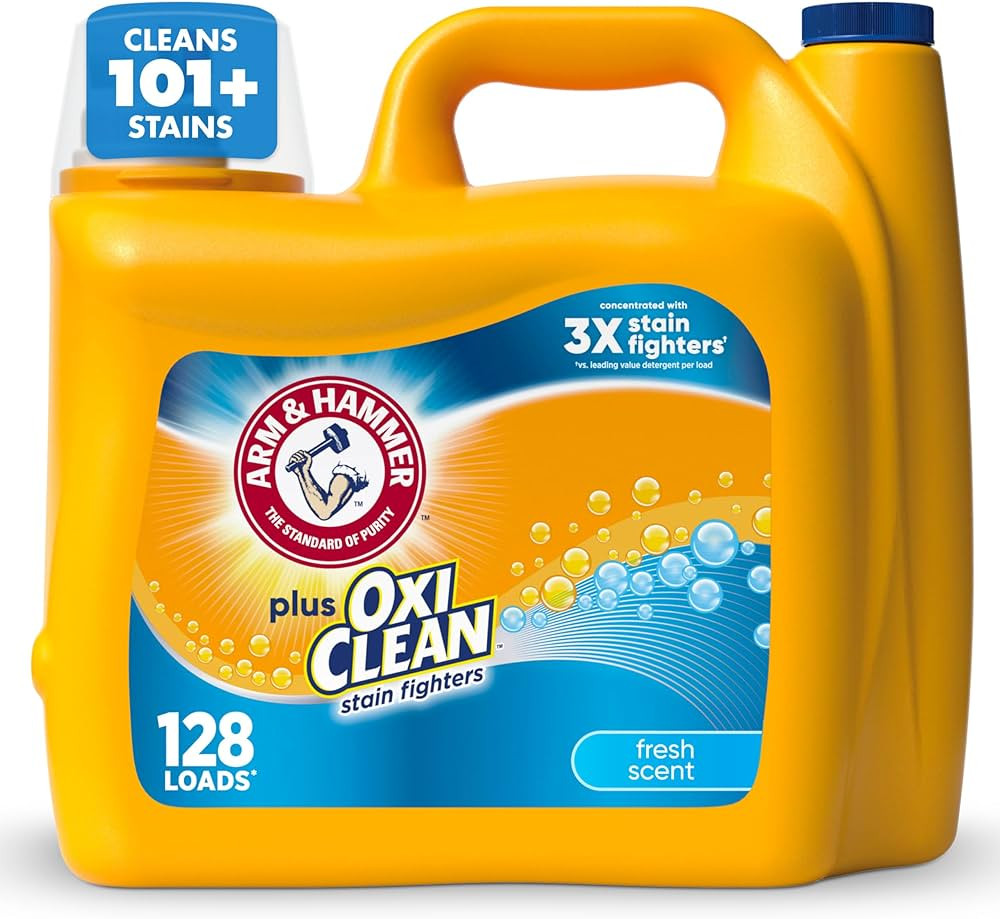 ARM & HAMMER Plus OxiClean Stain Fighters Liquid Laundry Detergent, Fresh Scent, 166.5 fl oz, 128... | Amazon (US)
