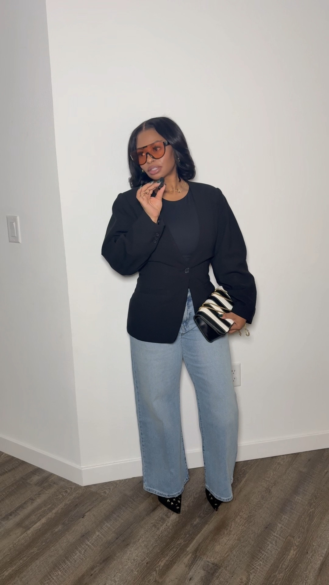 Corporate girlies, short girlies, THICK + CURVY girlies — this look was made for us. 🖤🤎

And yes… you’re gonna want this NOW.

I’m 5’2, 147 lbs wearing a size M (8/10) blazer + size 4 wide-leg jeans with amazing stretch. I sized up intentionally for that oversized, boss-energy vibe — and it still works perfectly for petite frames.

Why this blazer is THAT girl:
✨ Barrel sleeves = arm space + zero arm insecurity
✨ Button sits above the belly button = instant cinched waist illusion
✨ Falls perfectly over the stomach (my thick & curvy girls, I see you)
✨ Creates an hourglass effect without trying

The wide-leg jeans balance the shoulders, elongate the legs, and bring the whole look together. Paired with Karl Lagerfeld pointy-toe kitten heels, simple striped bag for accent and a messy swing bob so the blazer stays the main character.

This is one of those closet staple blazers you’ll wear a million ways — work, brunch, meetings, coffee runs, EVERYTHING.

Trust me… you need this look in your closet. 💼✨ Comment “LINK” and I’ll send this look directly to your DM 🛍️🔗

We’re the main character, fashion is our stage and this is our DRESSCODE 🙌🏾

#LTKootd #LTKxWalmart #LTKgrwm