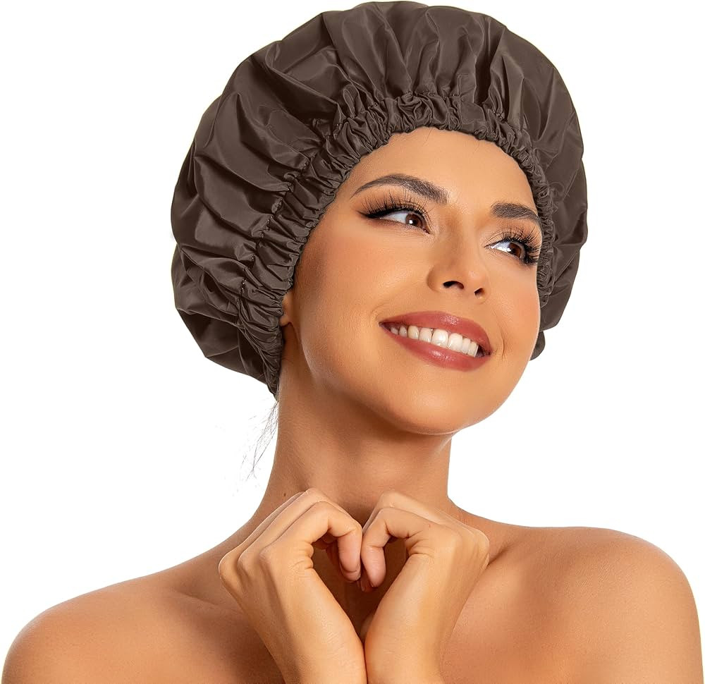 Reusable Shower Cap for Women, Large Waterproof Shower Essentials Bonnet Washable Elastic Band Ba... | Amazon (US)