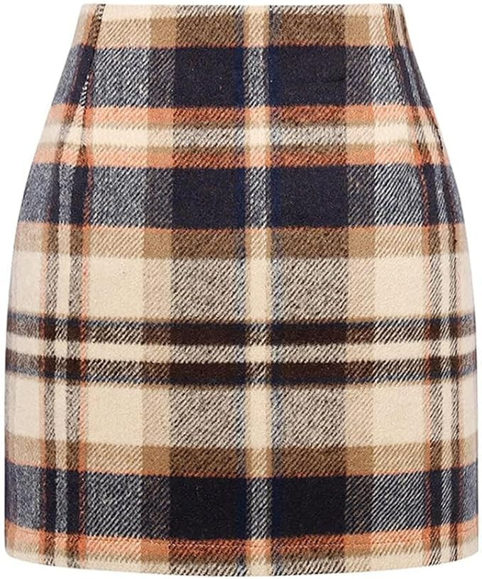 High Waist Plaid Mini Skirt, Slim Fit Wool Pencil Skirt for Women | Amazon (US)