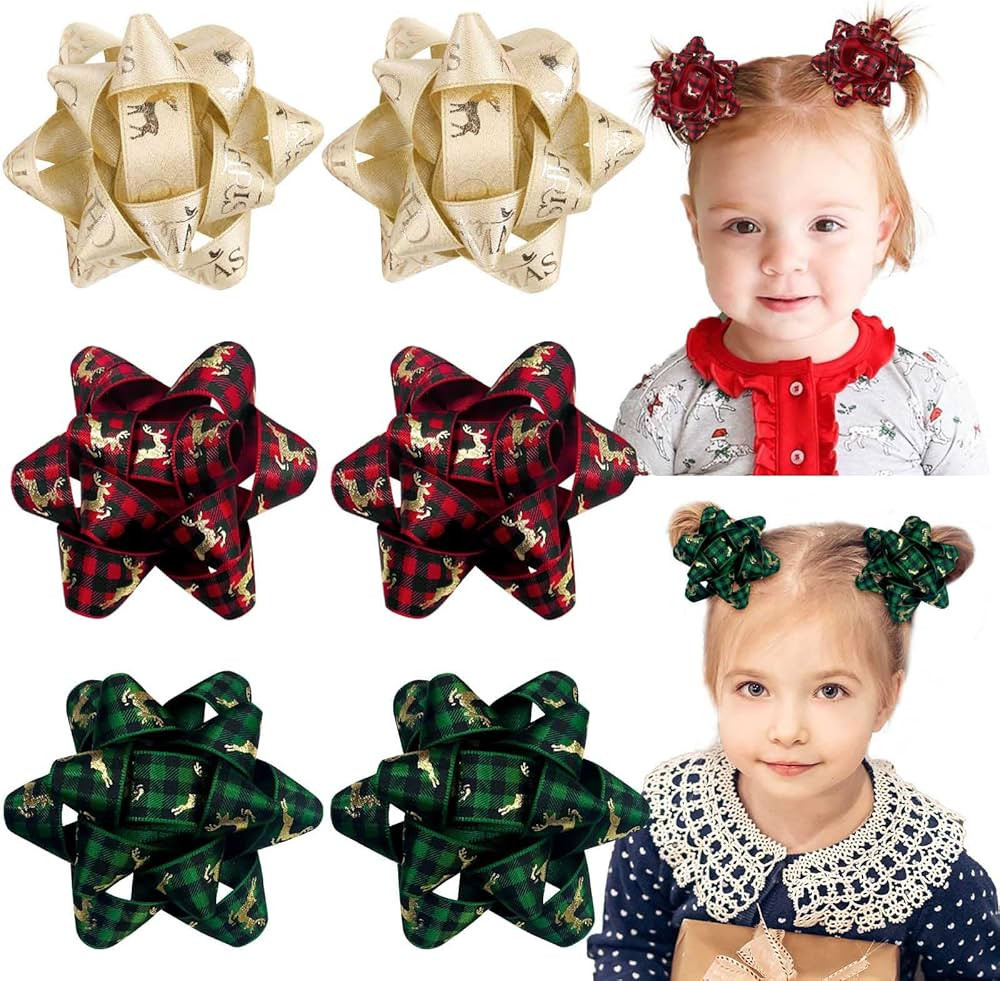 6PCS Christmas Hair Bows for Girls, Xmas Hair Clips Christmas Hair Accessories Festive Holiday Ha... | Amazon (US)